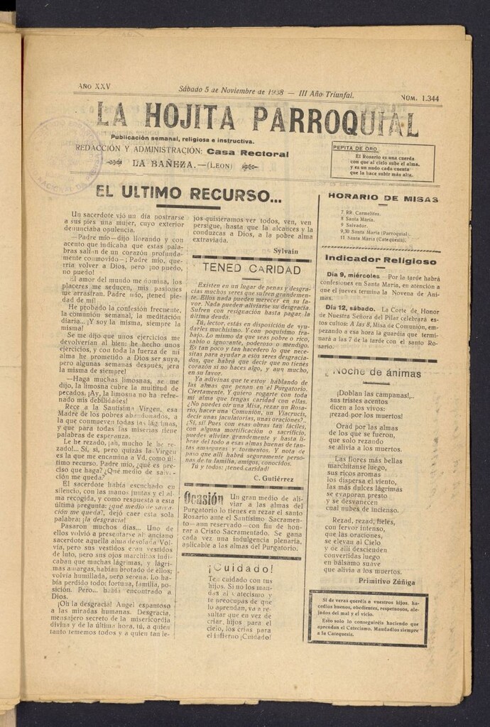 Miniatura de La hojita parroquial : publicación semanal religiosa e instructiva del 5 de noviembre de 1938, nº 1344