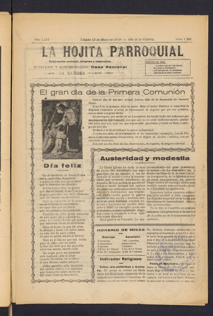 Miniatura de La hojita parroquial : publicación semanal religiosa e instructiva del 13 de mayo de 1939, nº 1369