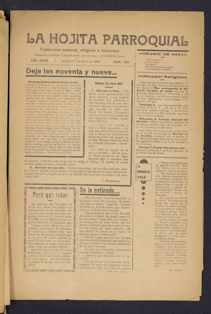 Miniatura de La hojita parroquial : publicación semanal religiosa e instructiva del 1 de junio de 1940, nº 1422