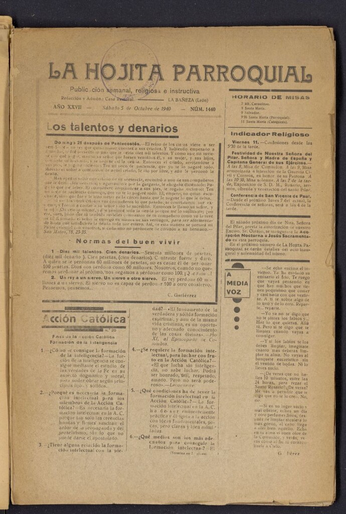 Miniatura de La hojita parroquial : publicación semanal religiosa e instructiva del 5 de octubre de 1940, nº 1440