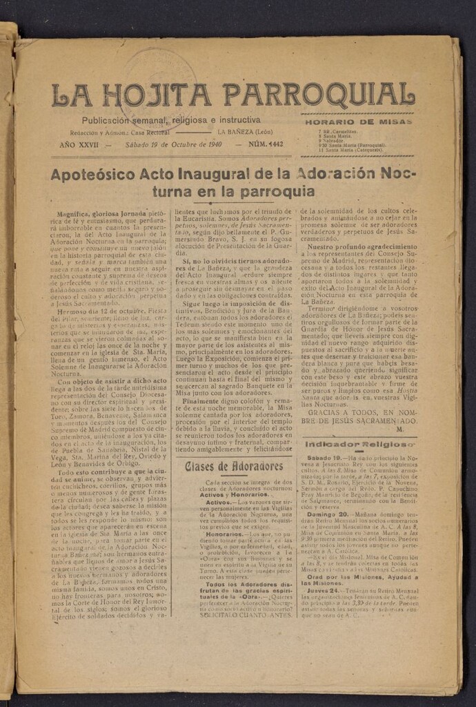 Miniatura de La hojita parroquial : publicación semanal religiosa e instructiva del 19 de octubre de 1940, nº 1442