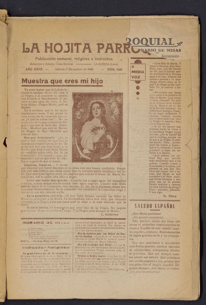 Miniatura de La hojita parroquial : publicación semanal religiosa e instructiva del 7 de diciembre de 1940, nº 1449
