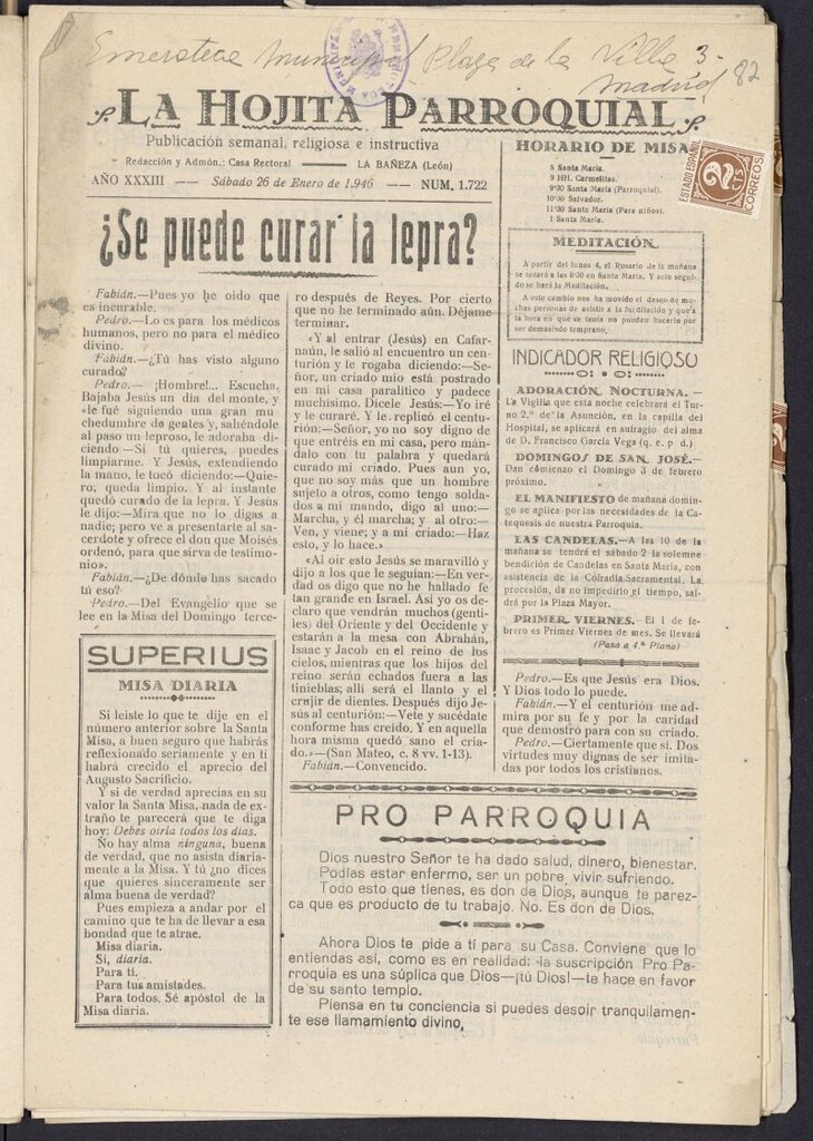 Miniatura de La hojita parroquial : publicación semanal religiosa e instructiva del 26 de enero de 1946, nº 1722