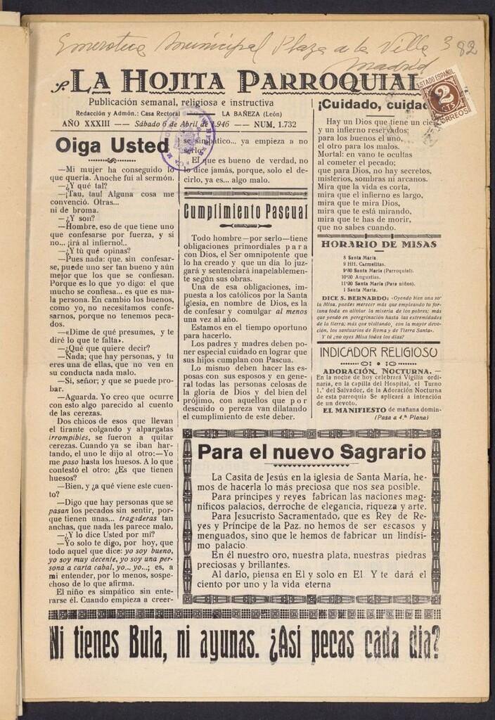 Miniatura de La hojita parroquial : publicación semanal religiosa e instructiva del 6 de abril de 1946, nº 1732