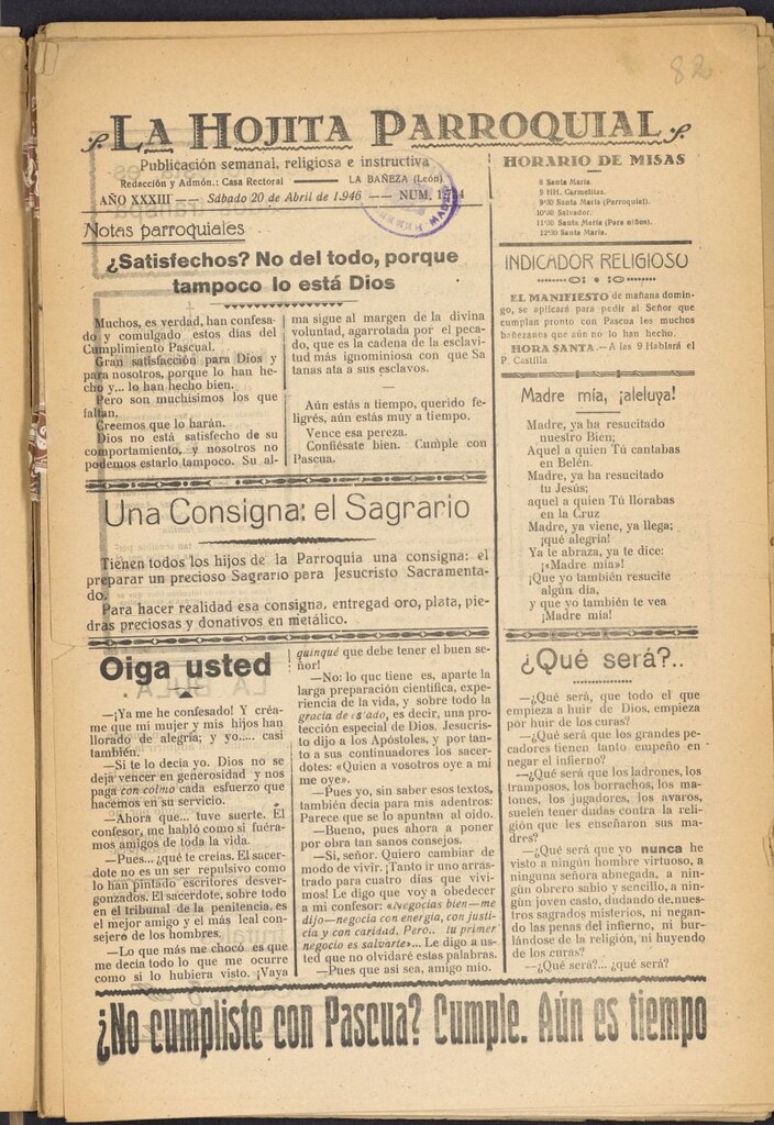 Miniatura de La hojita parroquial : publicación semanal religiosa e instructiva del 20 de abril de 1946, nº 1734