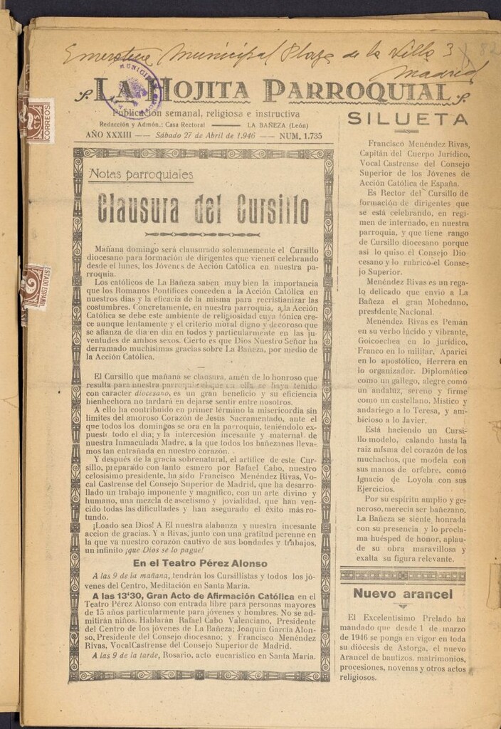 Miniatura de La hojita parroquial : publicación semanal religiosa e instructiva del 27 de abril de 1946, nº 1735