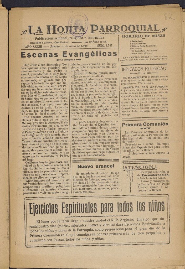 Miniatura de La hojita parroquial : publicación semanal religiosa e instructiva del 8 de junio de 1946, nº 1741