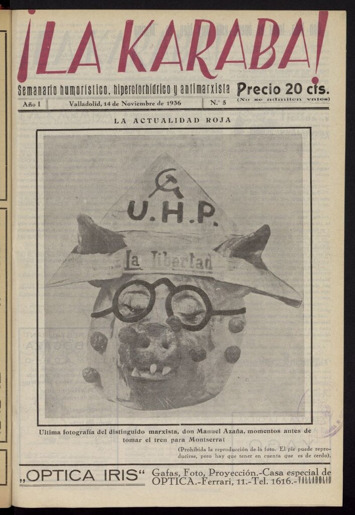 Miniatura de La Karaba : semanario humorístico, hiperclorhídrico y antimarxista del 14 de noviembre de 1936, nº 5