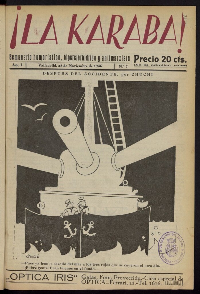 Miniatura de La Karaba : semanario humorístico, hiperclorhídrico y antimarxista del 28 de noviembre de 1936, nº 7