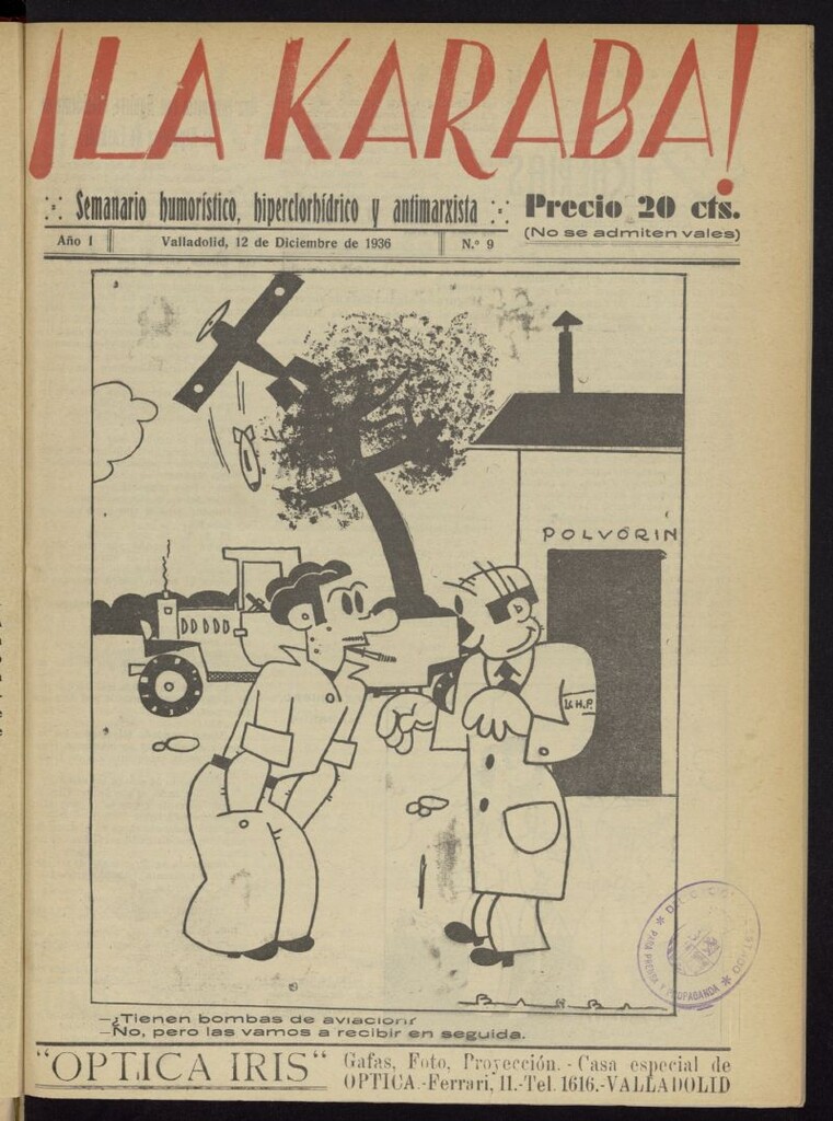 Miniatura de La Karaba : semanario humorístico, hiperclorhídrico y antimarxista del 12 de diciembre de 1936, nº 9