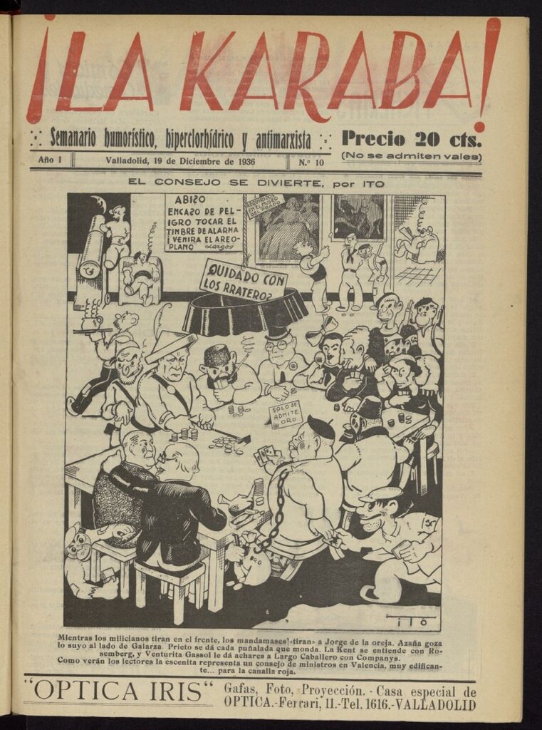 Miniatura de La Karaba : semanario humorístico, hiperclorhídrico y antimarxista del 19 de diciembre de 1936, nº 10