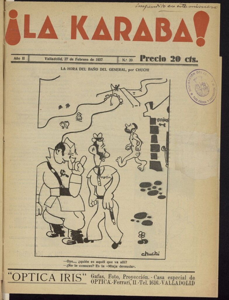 Miniatura de La Karaba : semanario humorístico, hiperclorhídrico y antimarxista del 27 de febrero de 1937, nº 20
