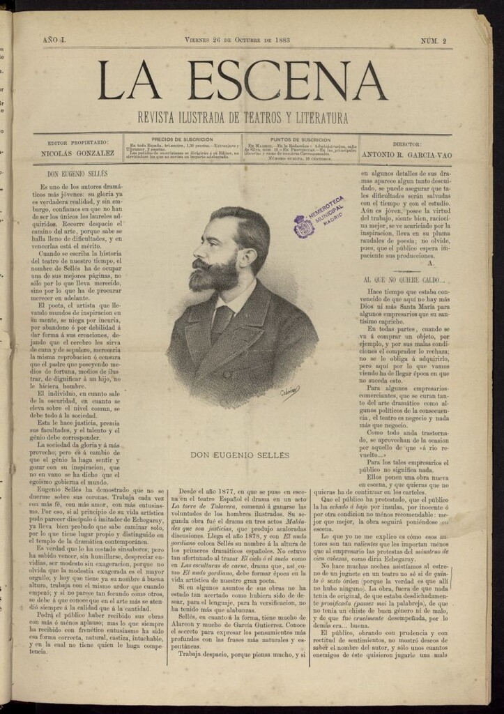 Miniatura de La Escena: revista ilustrada de teatros y literatura del 26 de octubre de 1883, nº 2