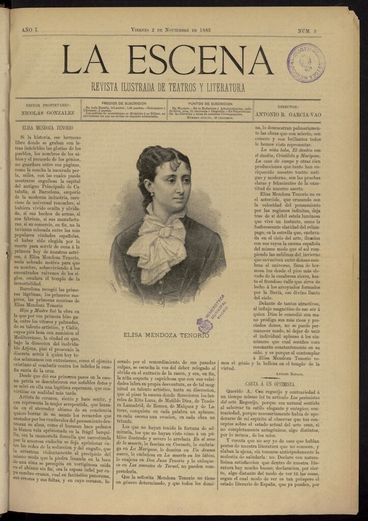 Miniatura de La Escena: revista ilustrada de teatros y literatura del 2 de noviembre de 1883, nº 3