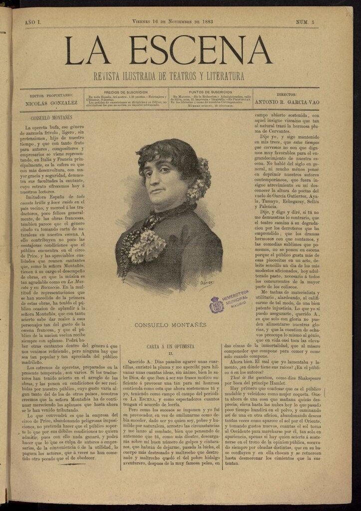 Miniatura de La Escena: revista ilustrada de teatros y literatura del 16 de noviembre de 1883, nº 5