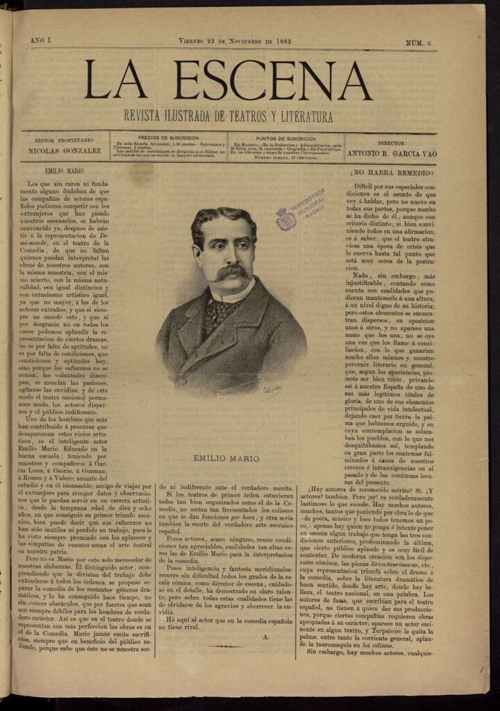 Miniatura de La Escena: revista ilustrada de teatros y literatura del 23 de noviembre de 1883, nº 6