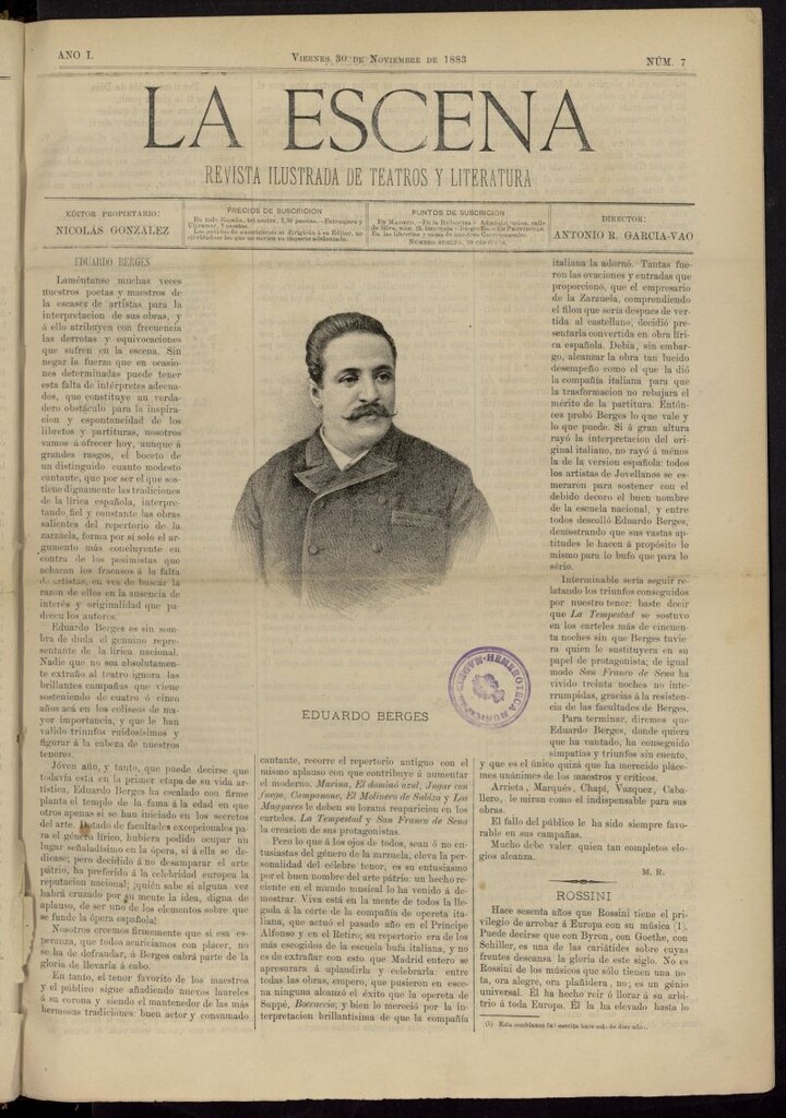 Miniatura de La Escena: revista ilustrada de teatros y literatura del 30 de noviembre de 1883, nº 7