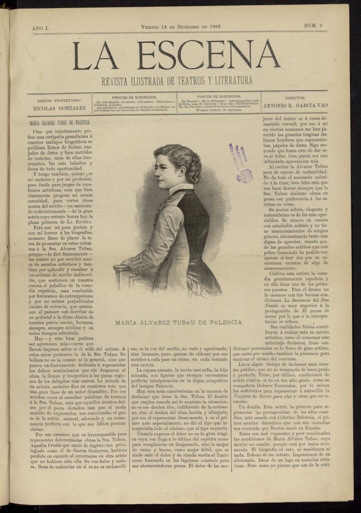 Miniatura de La Escena: revista ilustrada de teatros y literatura del 14 de diciembre de 1883, nº 9