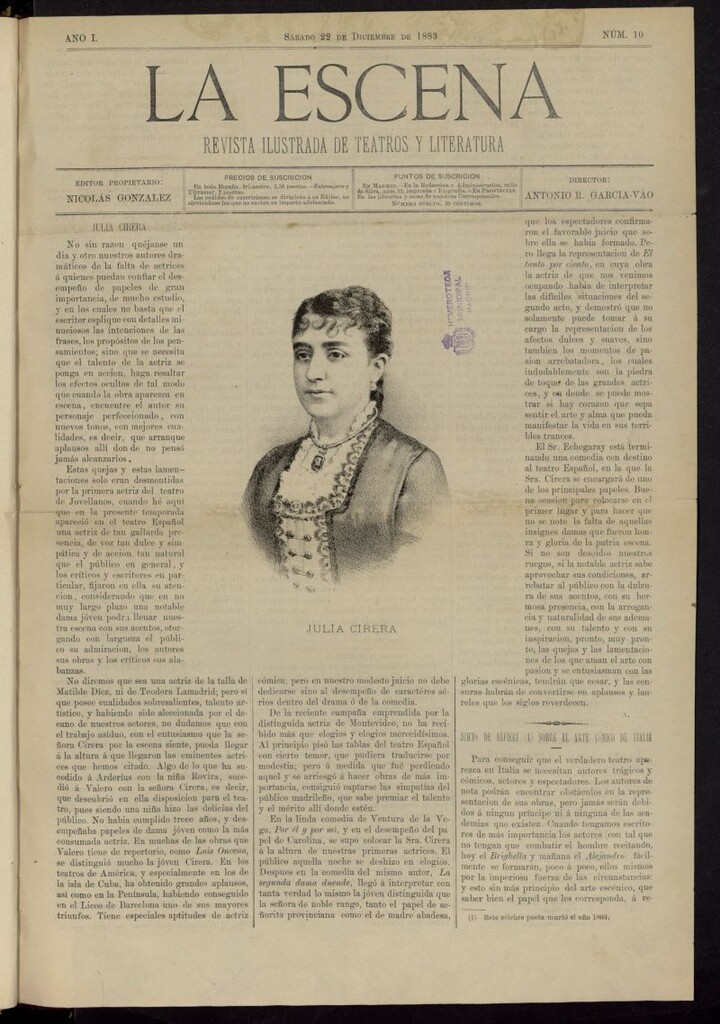 Miniatura de La Escena: revista ilustrada de teatros y literatura del 22 de diciembre de 1883, nº 10