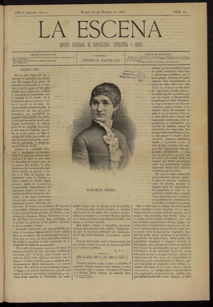 Miniatura de La Escena: revista ilustrada de teatros y literatura del 14 de febrero de 1884, nº 12