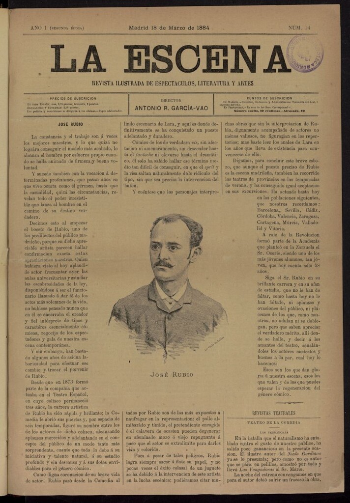 Miniatura de La Escena: revista ilustrada de teatros y literatura del 18 de marzo de 1884, nº 14