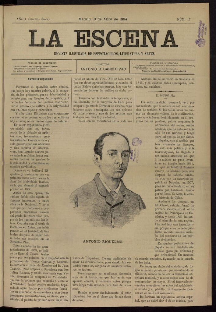 Miniatura de La Escena: revista ilustrada de teatros y literatura del 10 de abril de 1884, nº 17