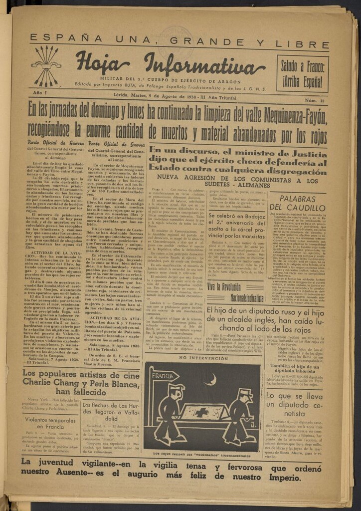 Miniatura de Hoja informativa : militar del 5º Cuerpo del Ejército de Aragón del 9 de agosto de 1938, nº 11