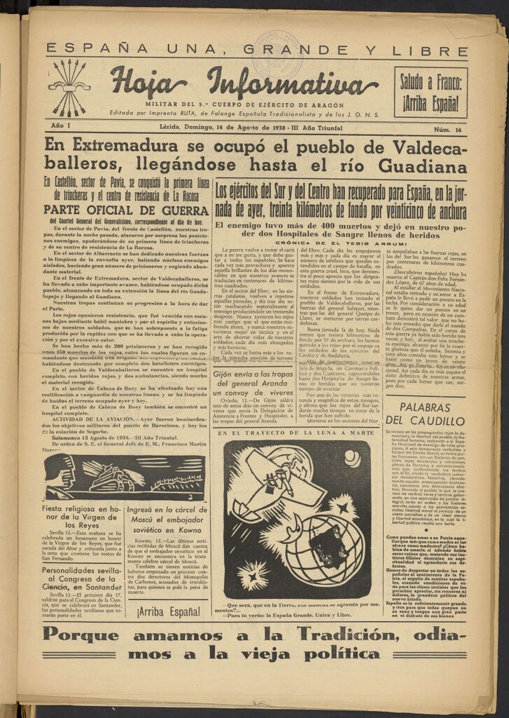 Miniatura de Hoja informativa : militar del 5º Cuerpo del Ejército de Aragón del 14 de agosto de 1938, nº 16