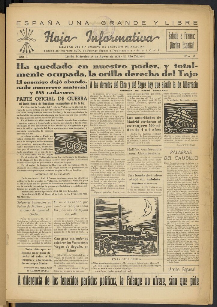 Miniatura de Hoja informativa : militar del 5º Cuerpo del Ejército de Aragón del 17 de agosto de 1938, nº 18