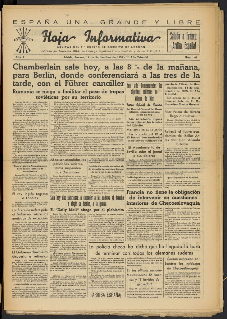 Miniatura de Hoja informativa : militar del 5º Cuerpo del Ejército de Aragón del 15 de septiembre de 1938, nº 43