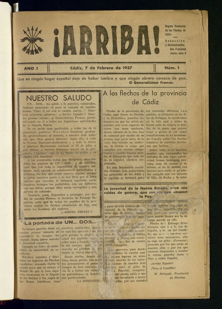Miniatura de ¡Arriba! : Organo Provincial de las Flechas de Cádiz