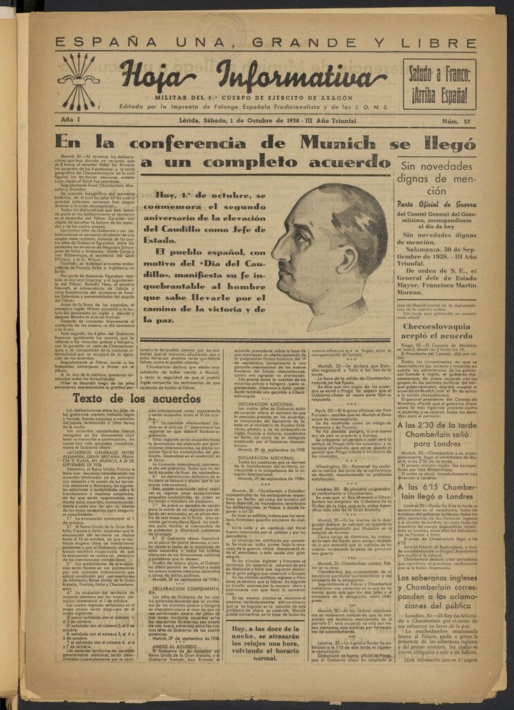 Miniatura de Hoja informativa : militar del 5º Cuerpo del Ejército de Aragón del 1 de octubre de 1938, nº 57