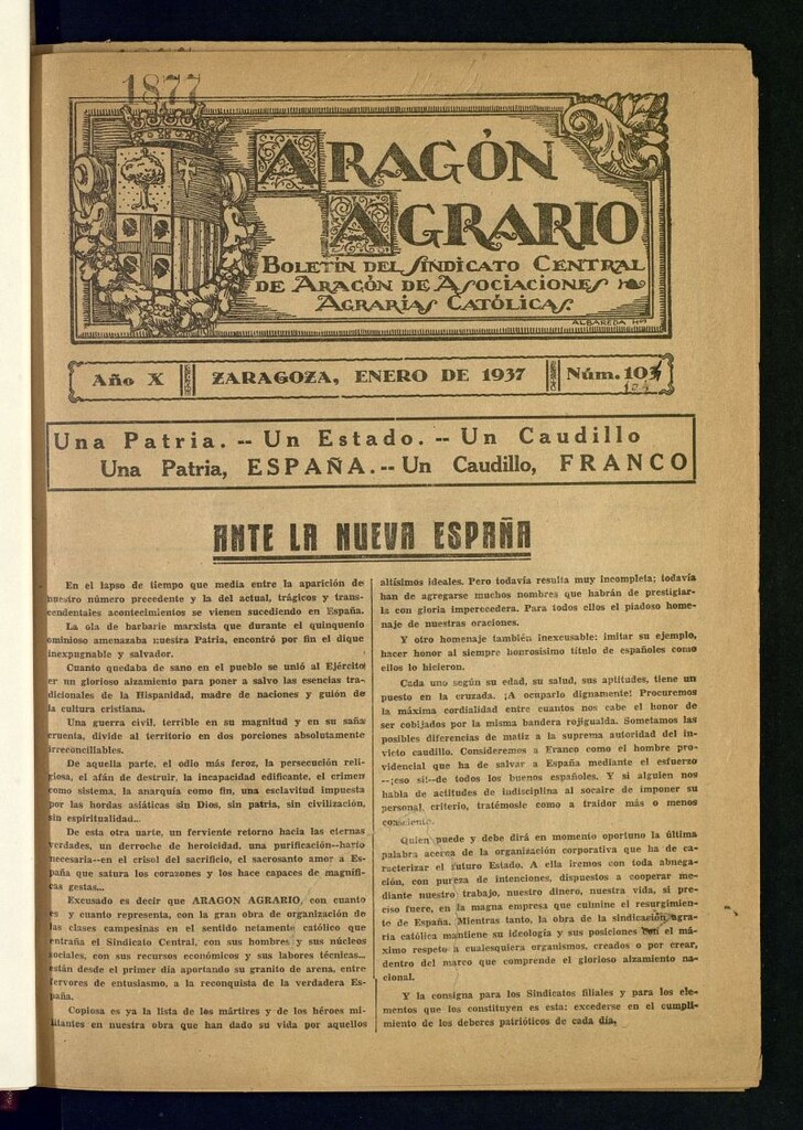 Miniatura de Aragón Agrario : Boletín del Sindicato Central de Aragón de Asociaciones Agrarias Católicas