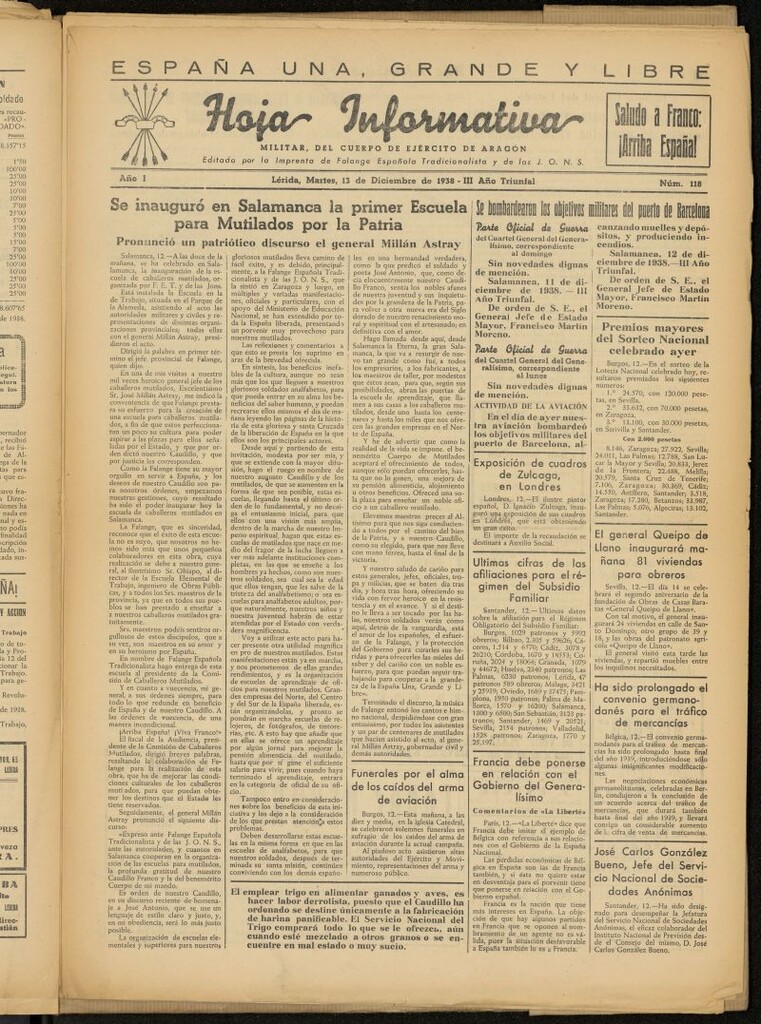 Miniatura de Hoja informativa : militar del 5º Cuerpo del Ejército de Aragón del 13 de diciembre de 1938, nº 118