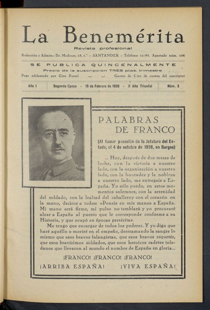 Miniatura de La Benemerita : revista profesional del 15 de febrero de 1938, nº 3