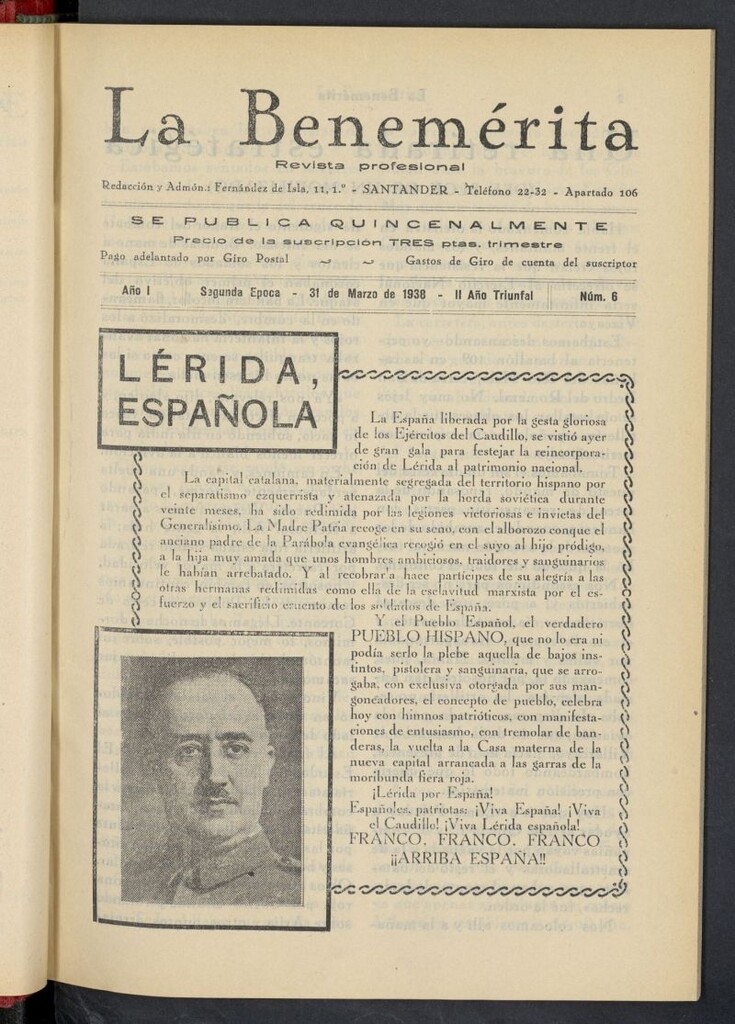 Miniatura de La Benemerita : revista profesional del 31 de marzo de 1938, nº 6