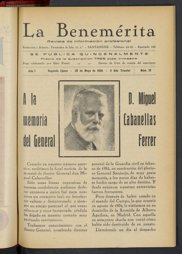 Miniatura de La Benemerita : revista profesional del 30 de mayo de 1938, nº 10