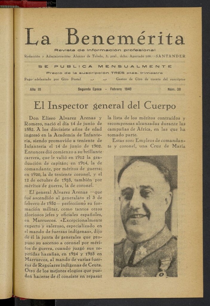 Miniatura de La Benemerita : revista profesional de febrero de 1939, nº 38