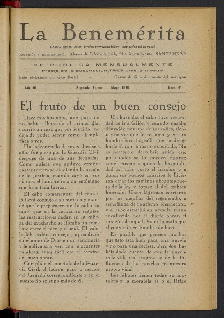 Miniatura de La Benemerita : revista profesional de mayo de 1940, nº 41