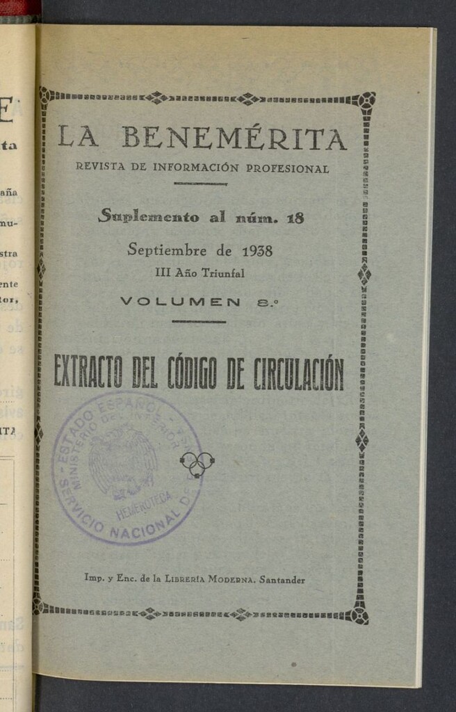 Miniatura de La Benemerita : revista profesional de septiembre de 1938, suplemento al nº 18