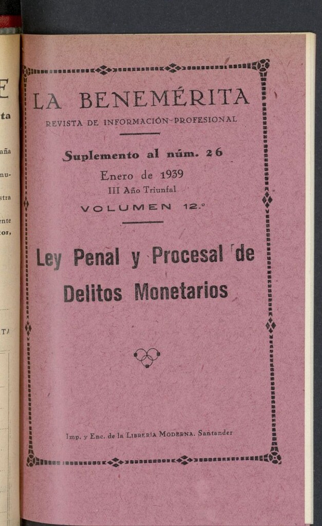 Miniatura de La Benemerita : revista profesional de enero de 1939, suplemento al nº 26