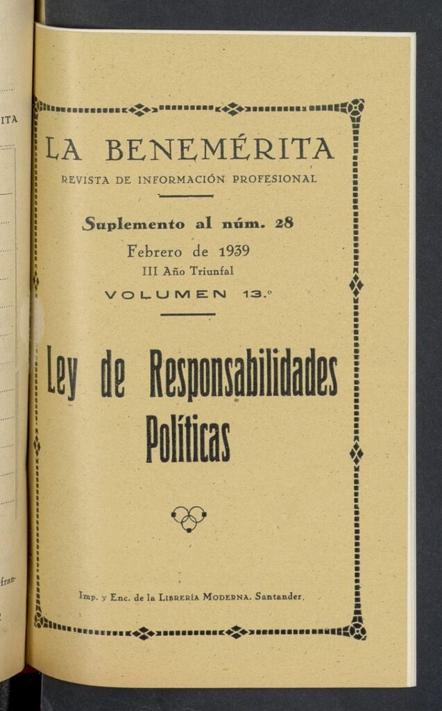 Miniatura de La Benemerita : revista profesional de febrero de 1939, suplemento al nº 28