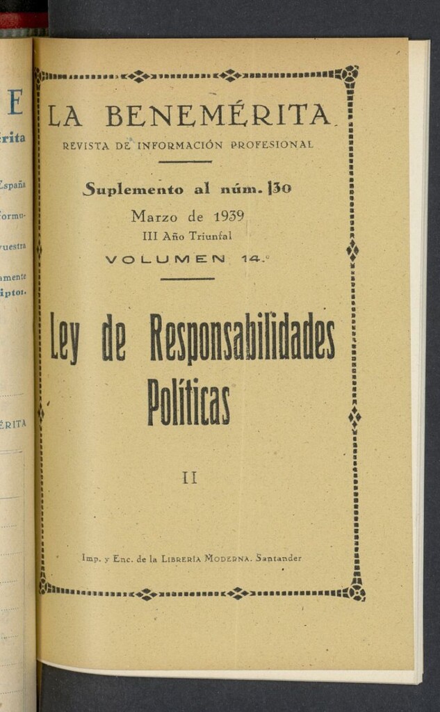 Miniatura de La Benemerita : revista profesional de marzo de 1939, suplemento al nº 30