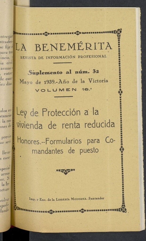 Miniatura de La Benemerita : revista profesional de mayo de 1939, suplemento al nº 32