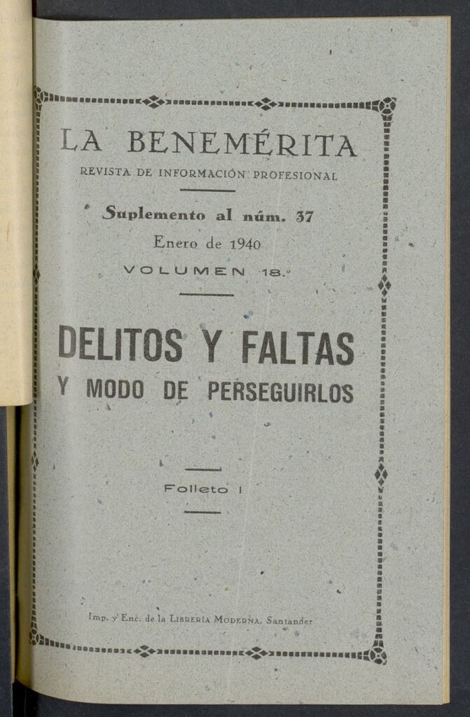 Miniatura de La Benemerita : revista profesional de enero de 1940, suplemento al nº 37
