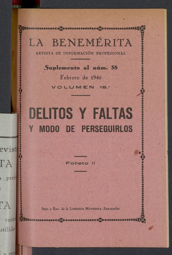 Miniatura de La Benemerita : revista profesional de febrero de 1940, suplemento al nº 38