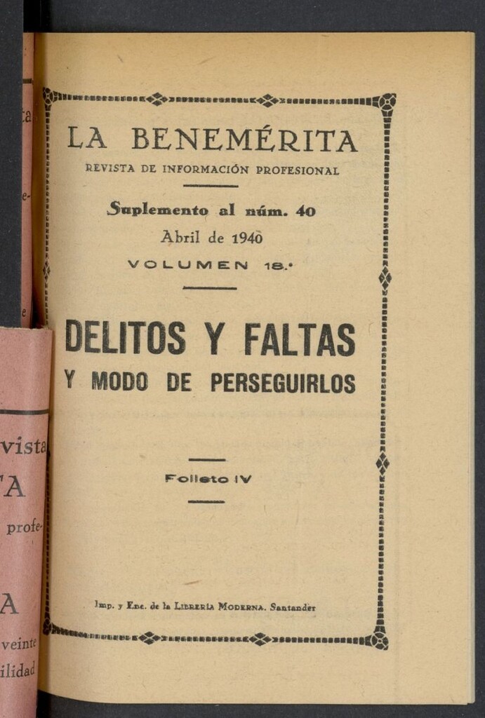 Miniatura de La Benemerita : revista profesional de abril de 1940, suplemento al nº 40