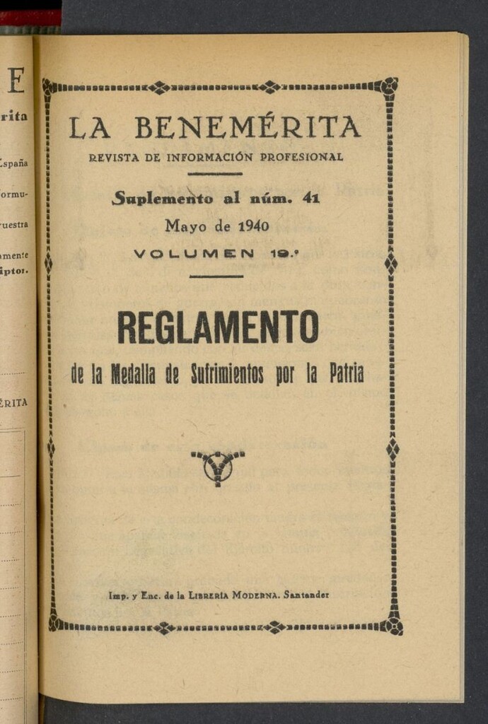 Miniatura de La Benemerita : revista profesional de mayo de 1940, suplemento al nº 41