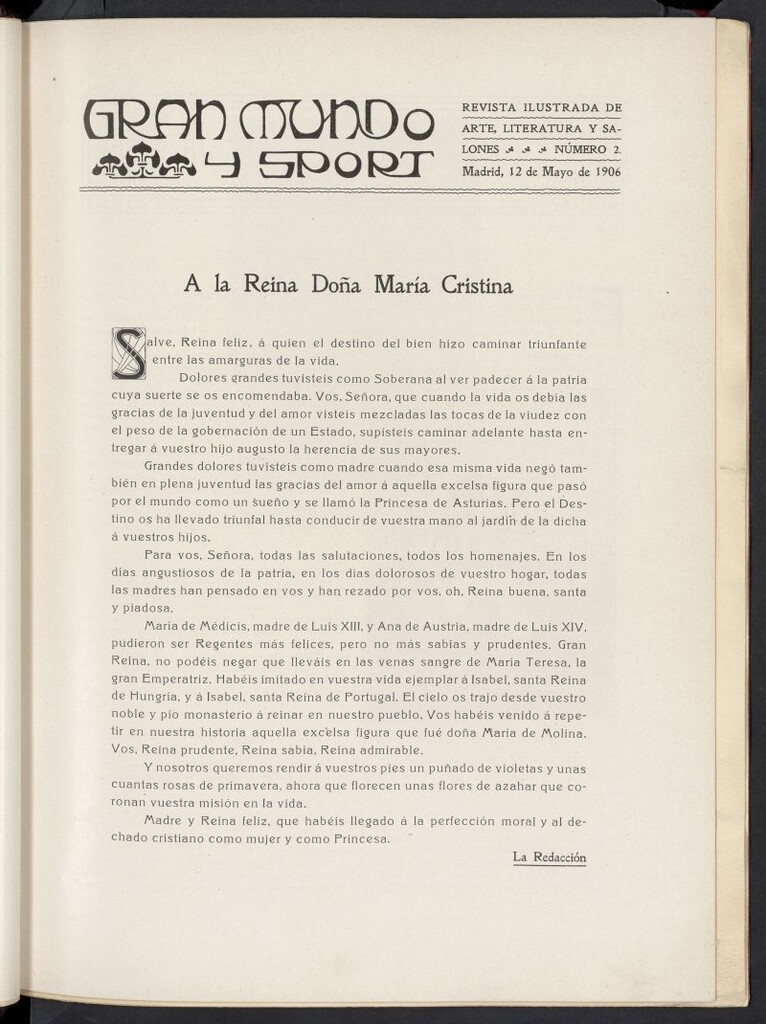 Miniatura de Gran Mundo y Sport : arte, literatura, salones del 12 de mayo de 1906, nº 2