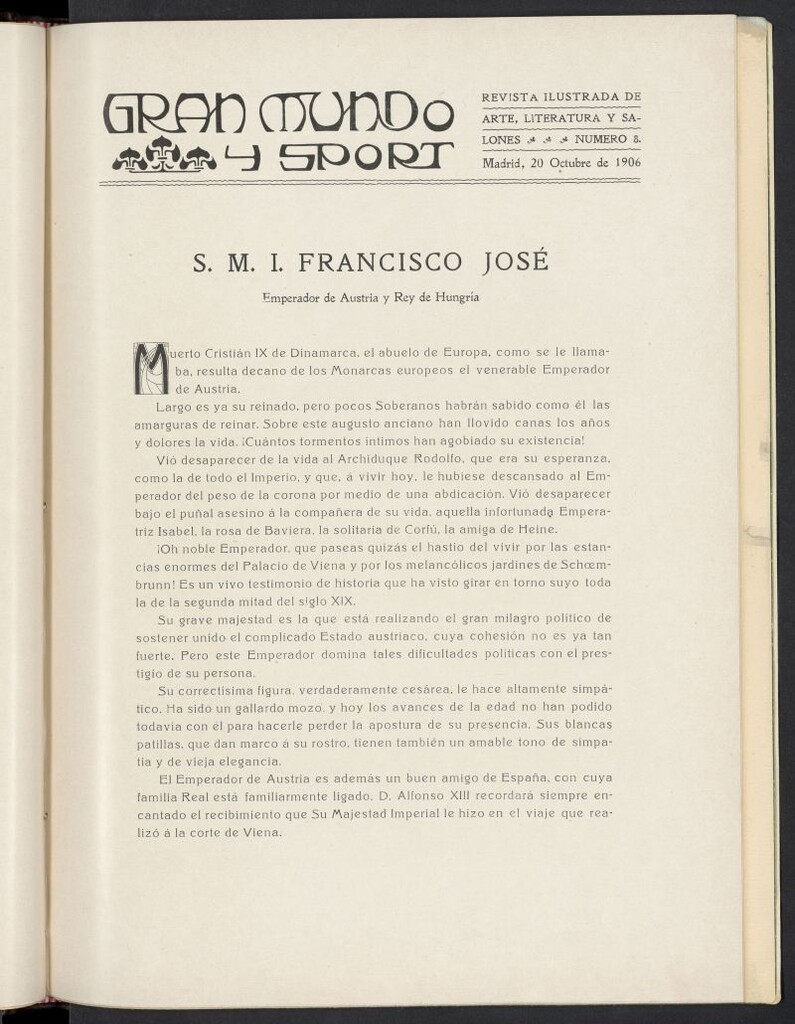 Miniatura de Gran Mundo y Sport : arte, literatura, salones del 20 de octubre de 1906, nº 8